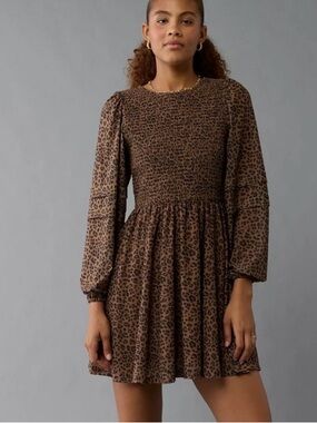 American eagle ruched bodice animal print leopard mini dress